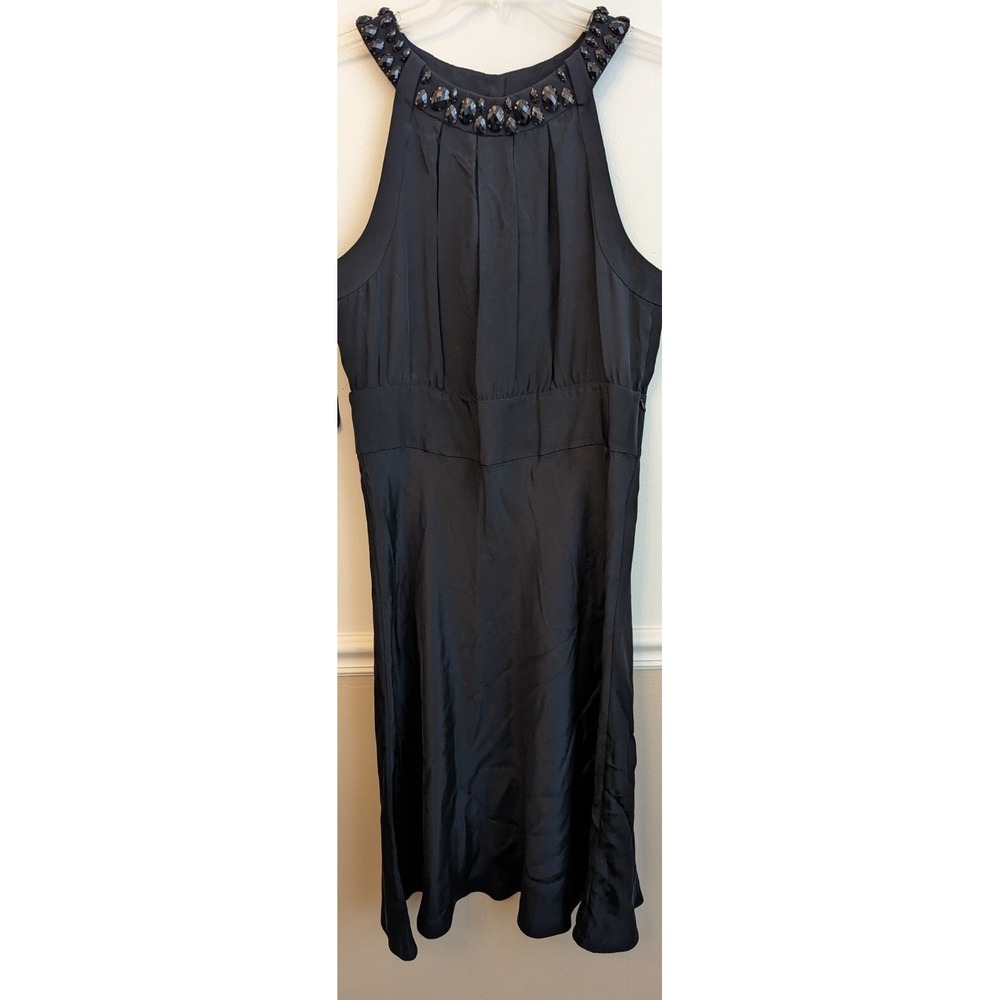 Vintage Y2K Banana Republic Black Jewel‎ Collar Silk Halter Dress Size 12 NWT